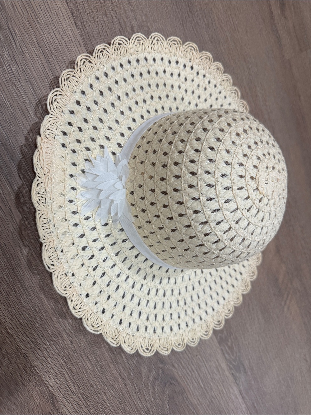 Wide Brim Crochet Straw Sun Hat in Ivory